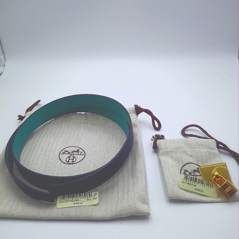 Hermes leather belt with padlock buckle
